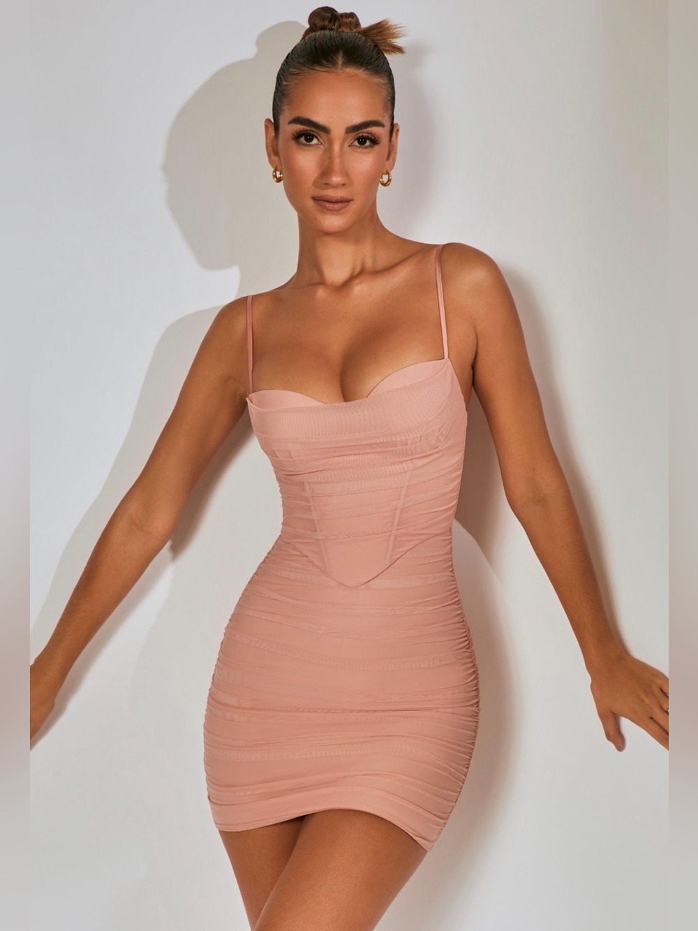 Oh Polly — Jaded Ruched Corset Mini Dress in Blush - NWT